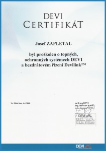 Certifikát DEVI